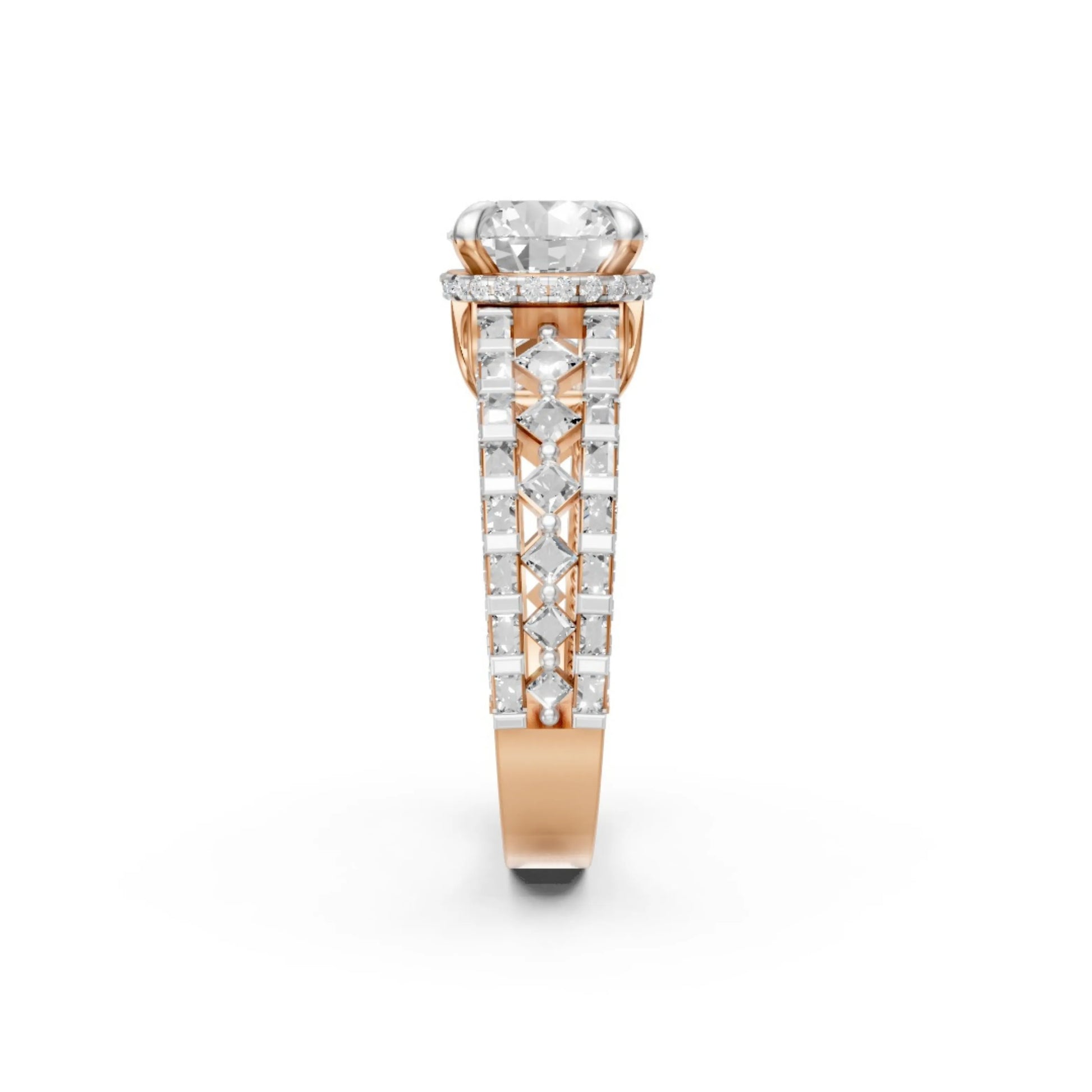 Double Halo Rose Ring Rose Gold