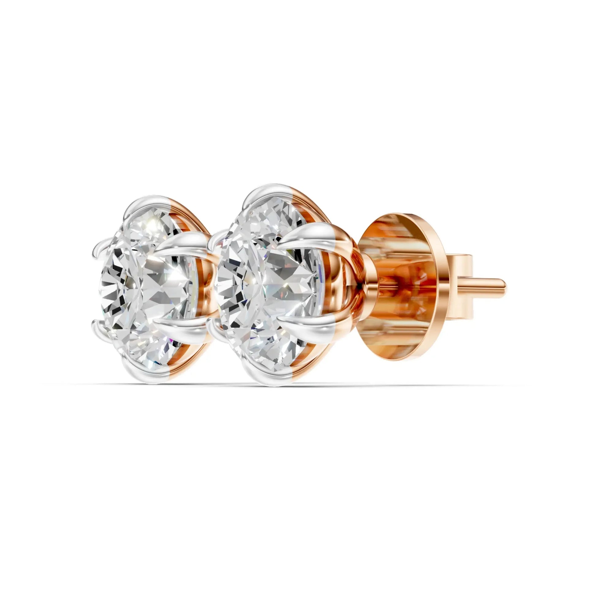 Round Diamond Stud Earrings Rose Gold 