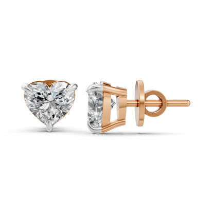 Heart-Shaped Diamond Stud Earrings Rose Gold