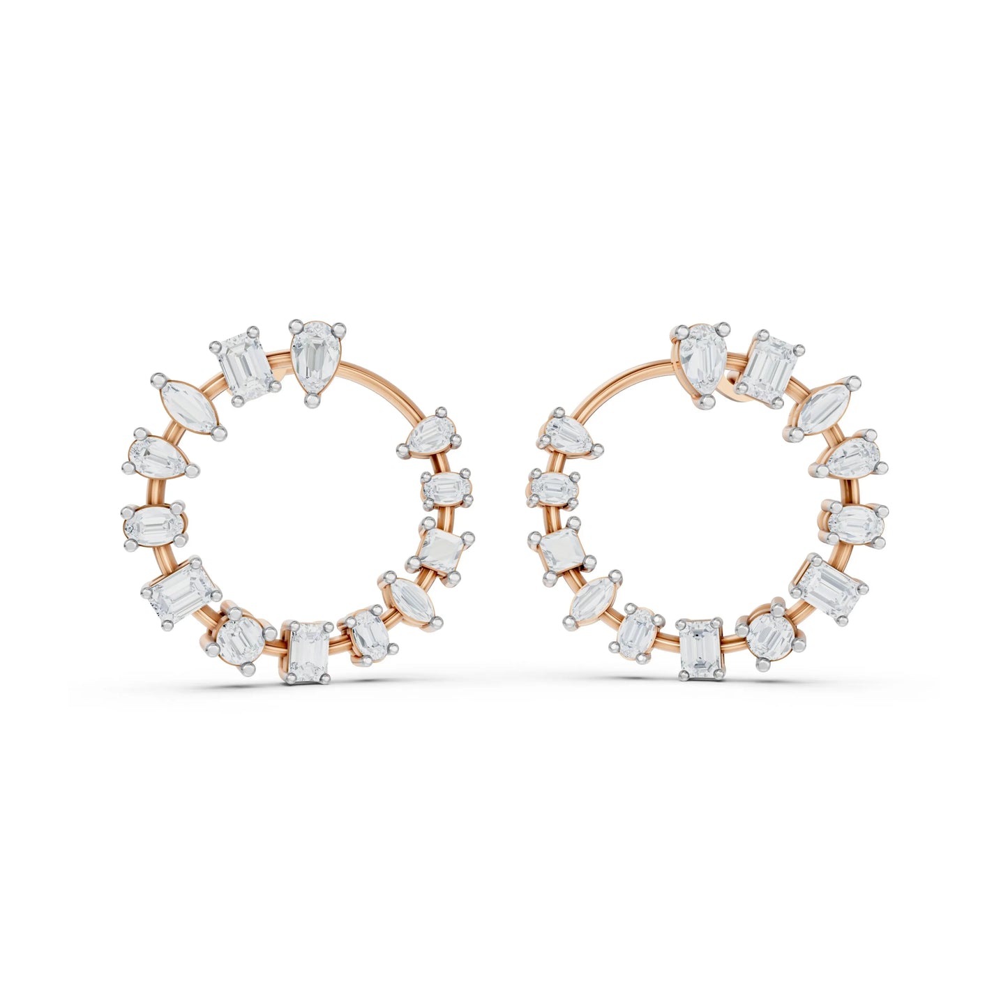 Multi-Cut Diamond Hoop Earrings Rose Gold