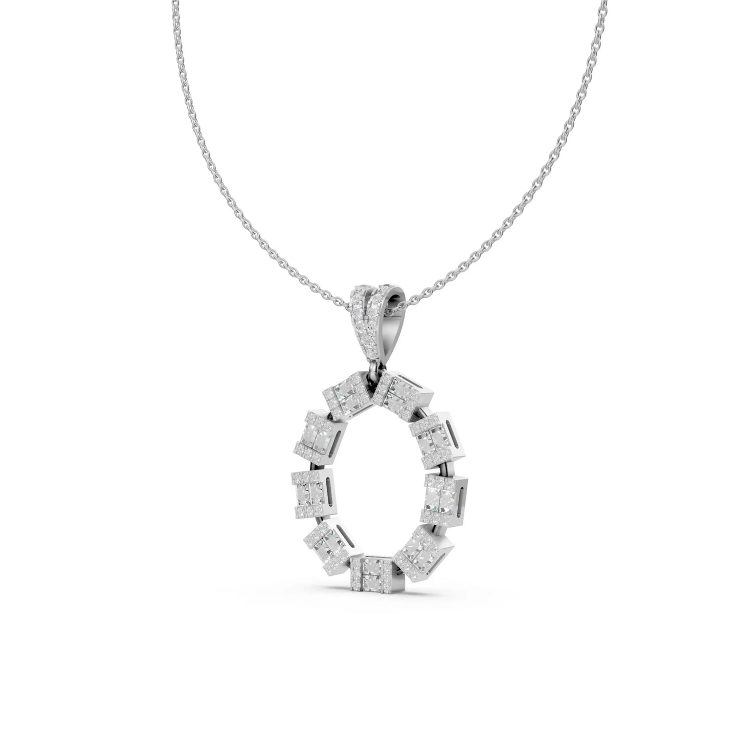 Princess Cut Circle Pendant White Gold