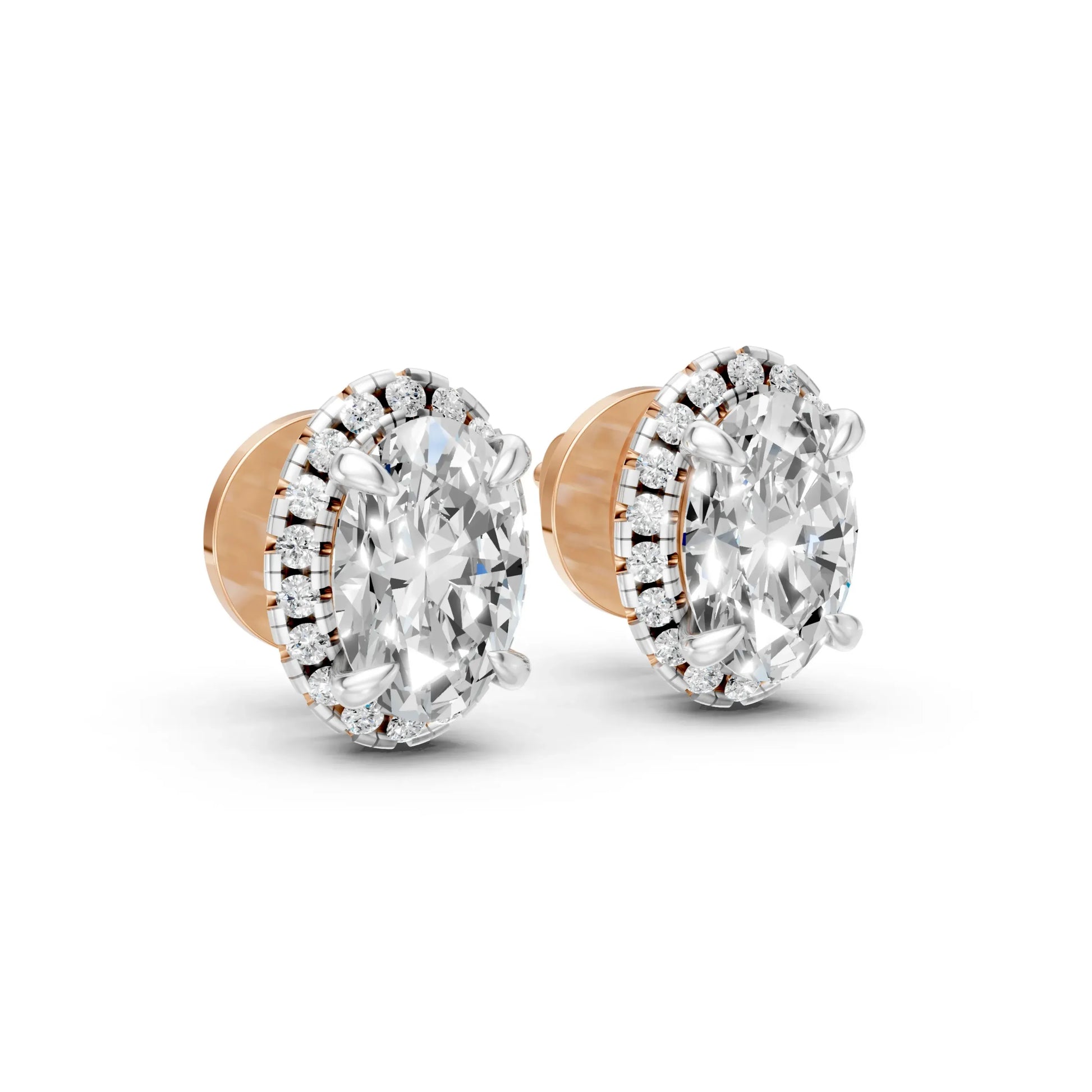 Oval Halo Stud Earrings Rose Gold