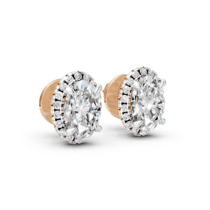 Oval Halo Stud Earrings Rose Gold