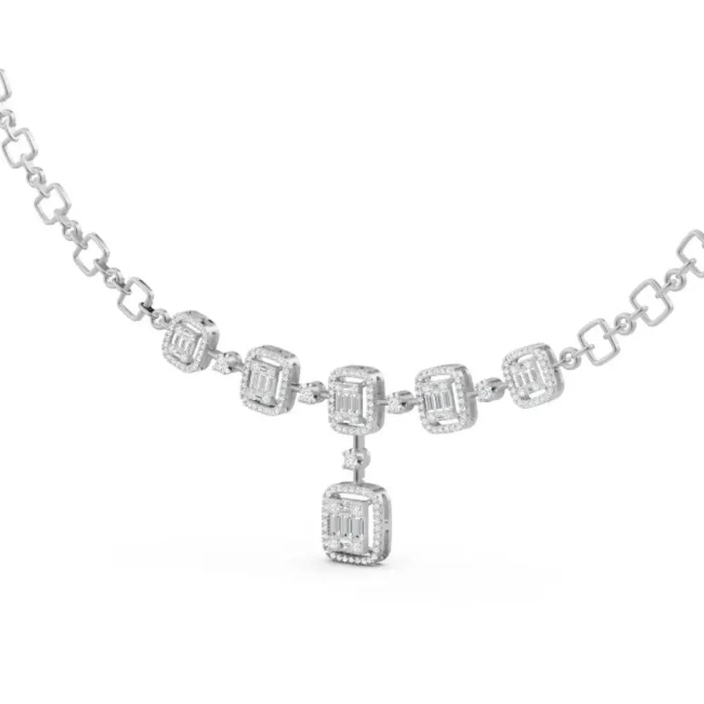 Emerald-Cut Diamond Drop Necklace White Gold