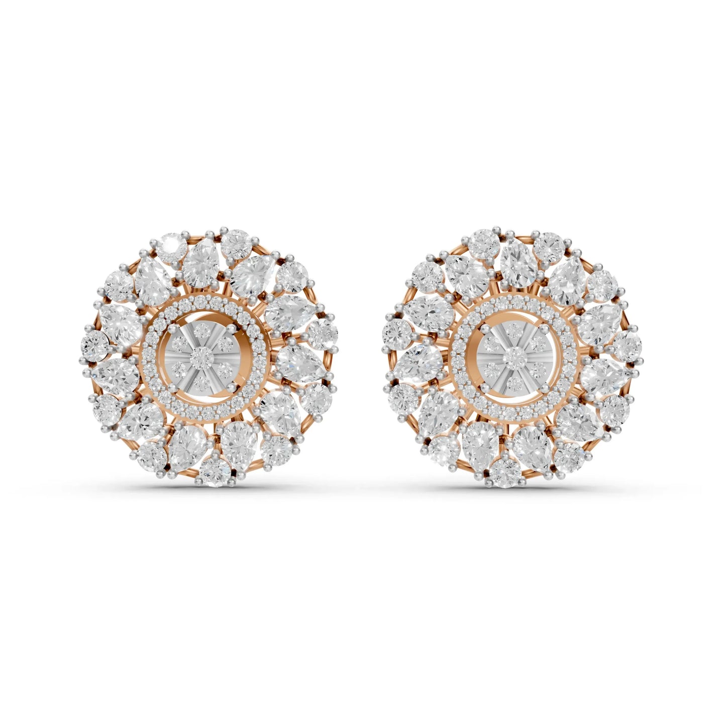 Floral Cluster Diamond Stud Earrings Rose Gold