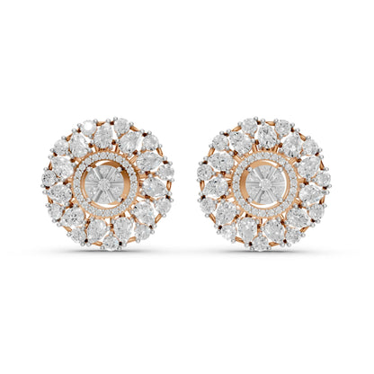 Floral Cluster Diamond Stud Earrings Rose Gold