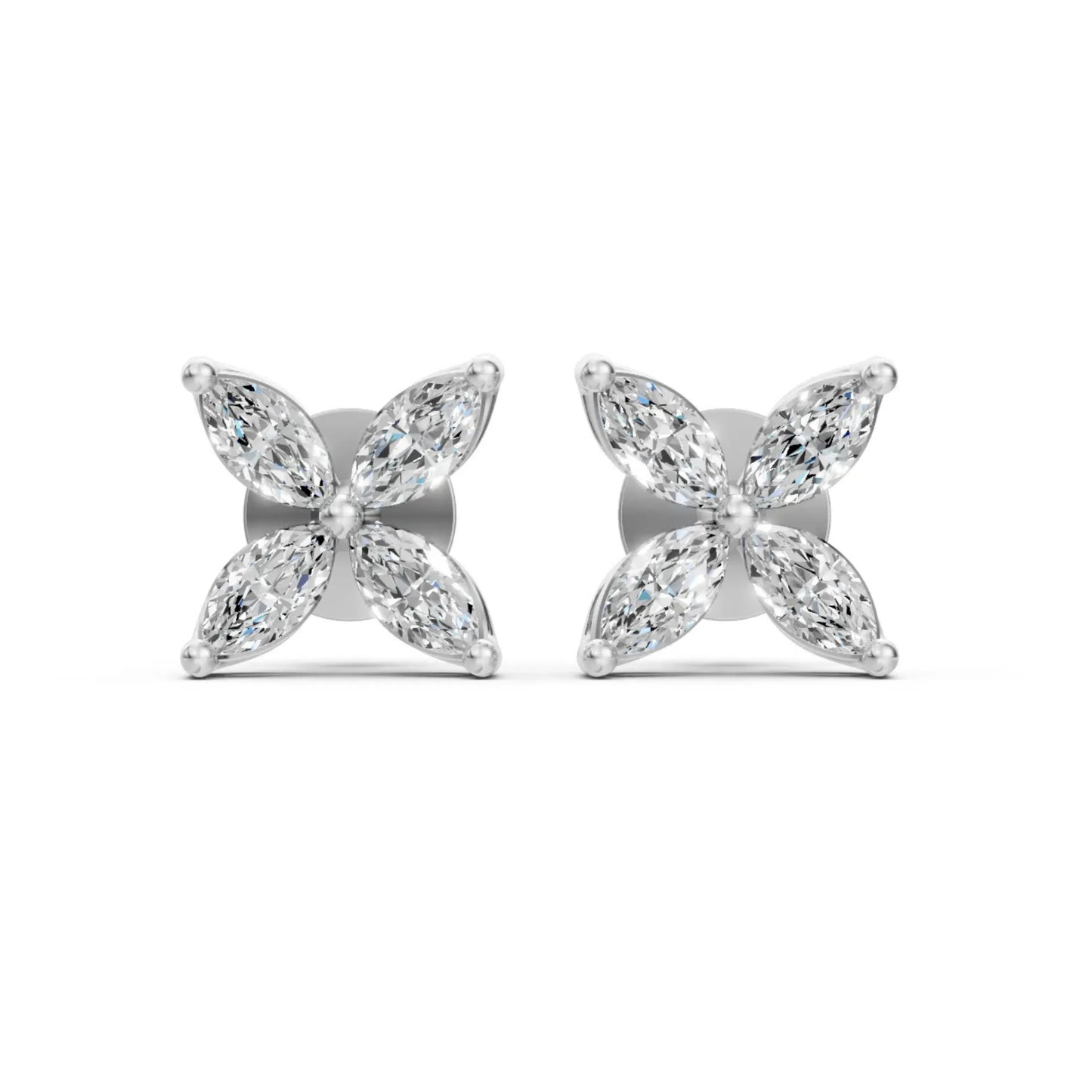Floral & Hoop Diamond Earrings – Round Cut Elegance White Gold