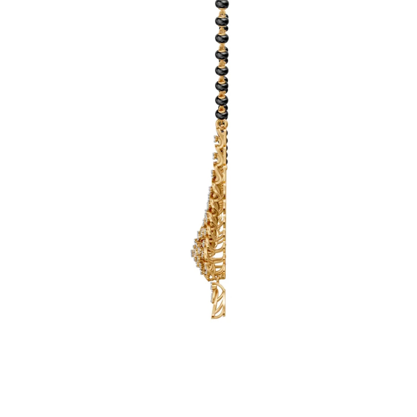 Designer Diamond Mangalsutra with Net-Inspired Floral Pendant Yellow Gold