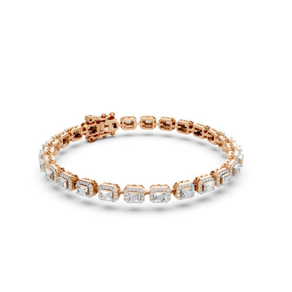 Emerald-Cut Halo Diamond Tennis Bracelet Rose Gold