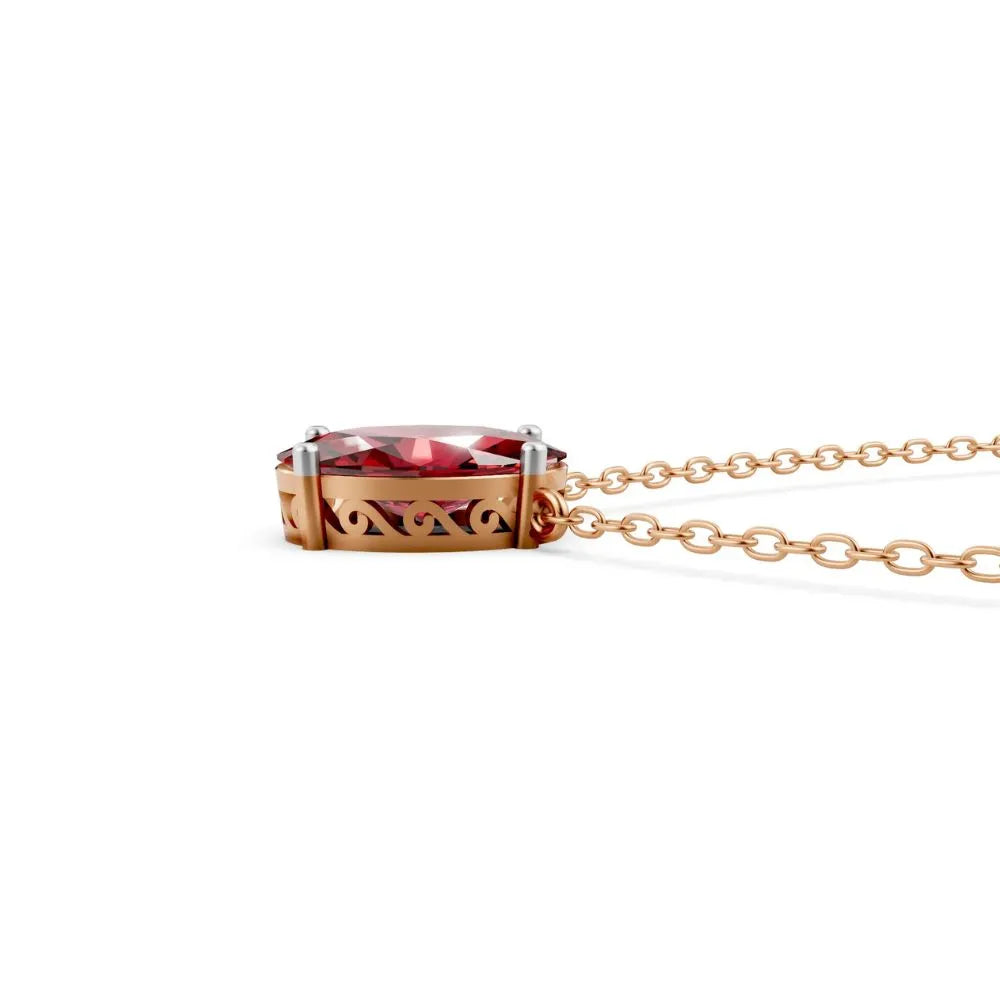 Oval-Cut Red Color Stone Solitaire Necklace Rose Gold