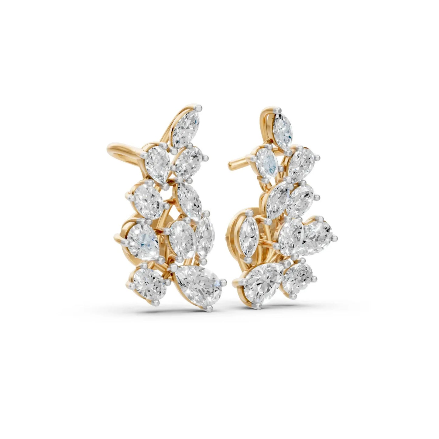 Pear-Marquise Cluster Earrings Yellow Gold