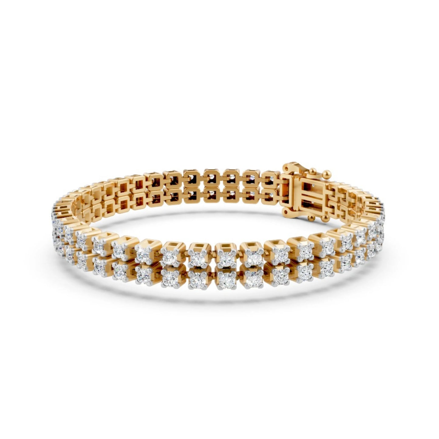 Double Row Diamond Tennis Bracelet Yellow Gold
