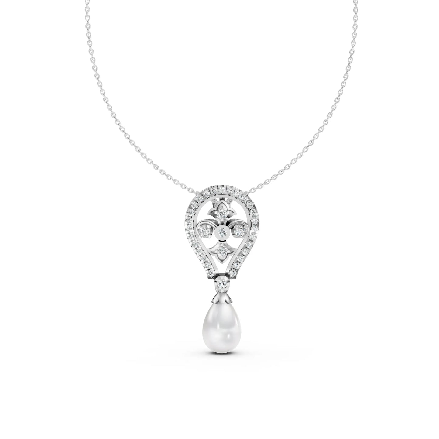 Teardrop Pearl Pendant White Gold