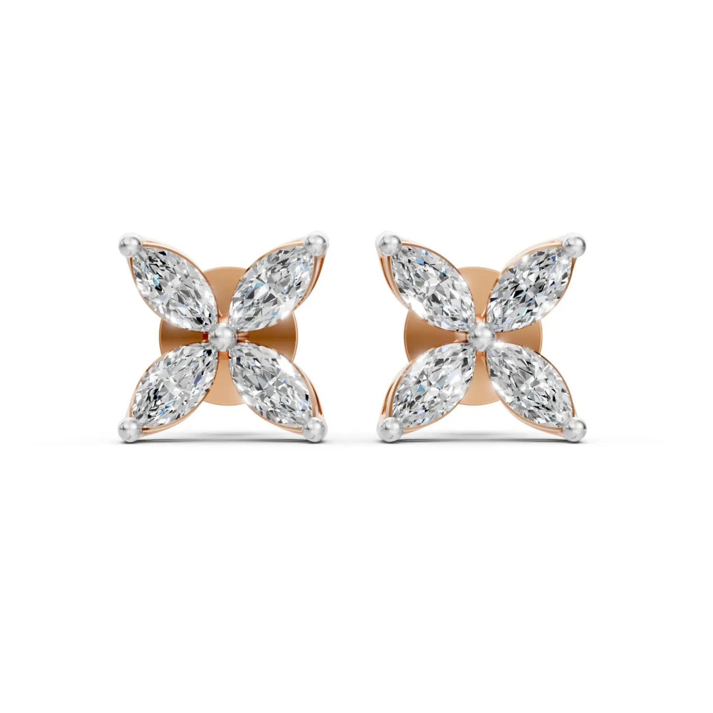 Floral & Hoop Diamond Earrings – Round Cut Elegance Rose Gold