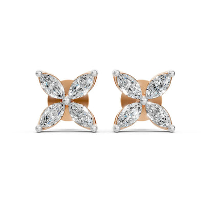 Floral & Hoop Diamond Earrings – Round Cut Elegance Rose Gold