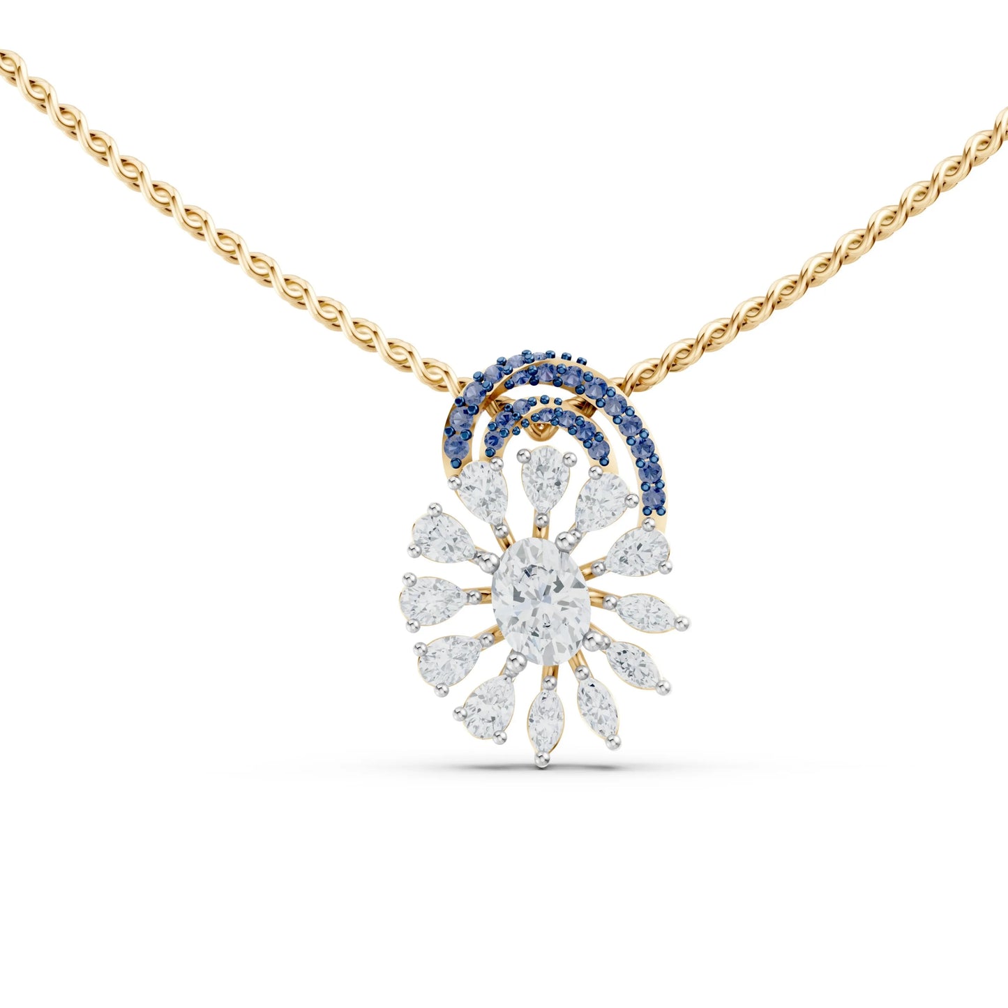 Floral Sapphire Diamond Pendant Yellow Gold