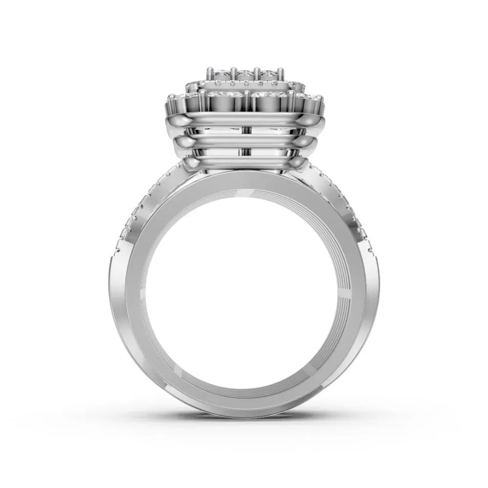 Grandeur Square Halo Cluster Ring White Gold