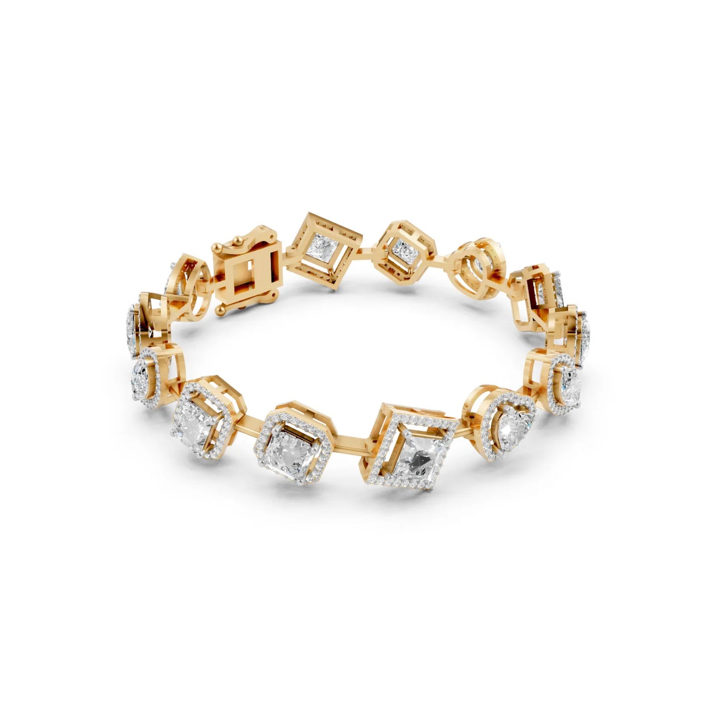 Statement Bracelet with Asscher & Fancy-Cut Diamonds Yellow Gold