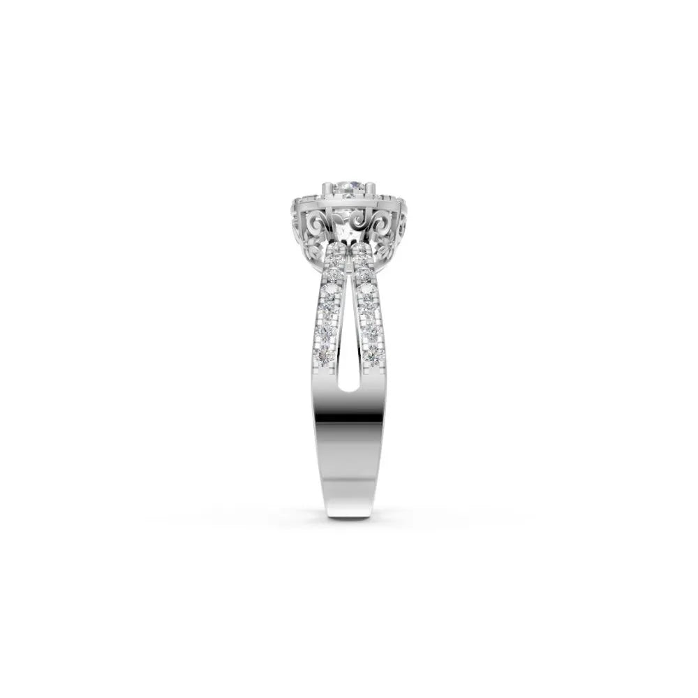 FloralLace Vintage Halo Ring White Gold