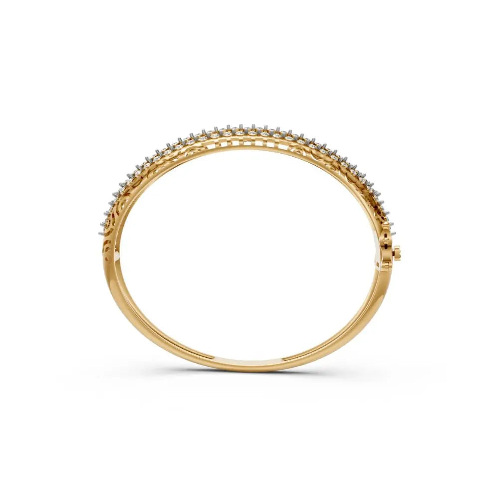 Triple Row Diamond Bangle Bracelet Yellow Gold