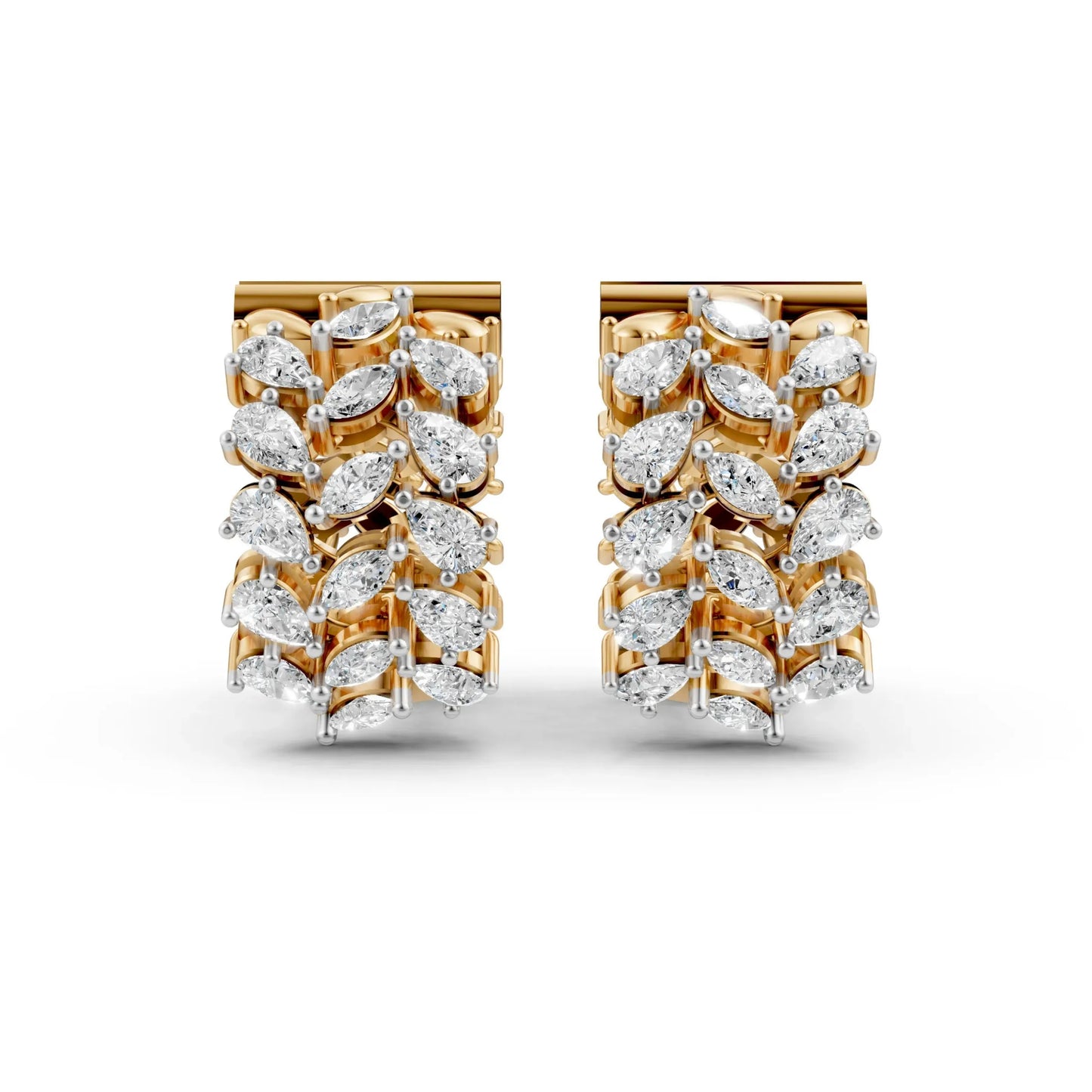 Pear-Round Cluster Hoop Earrings Yellow Gold