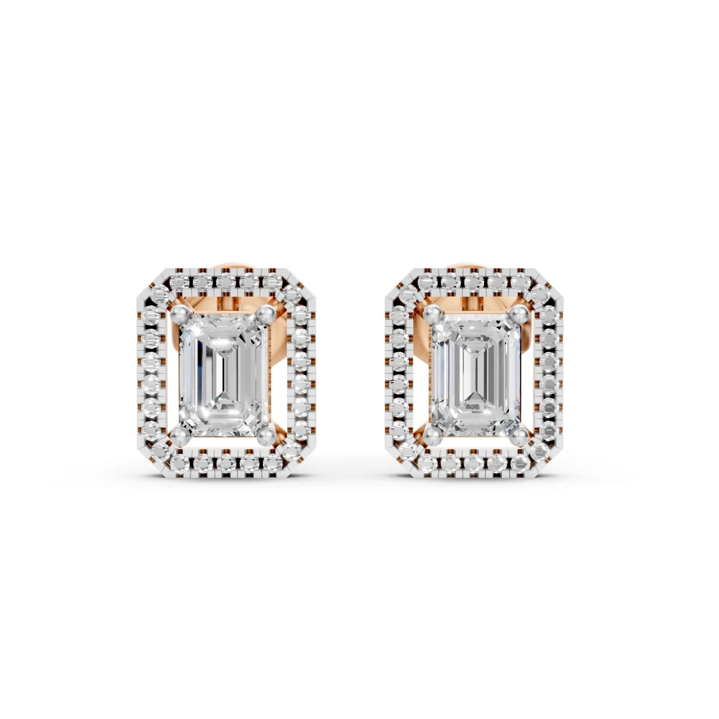 Emerald Cut Diamond Stud Earrings Rose Gold