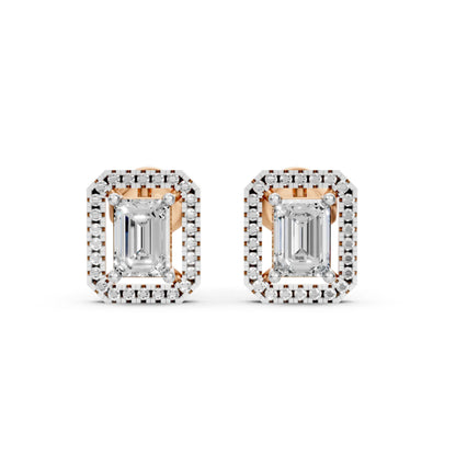 Emerald Cut Diamond Stud Earrings Rose Gold