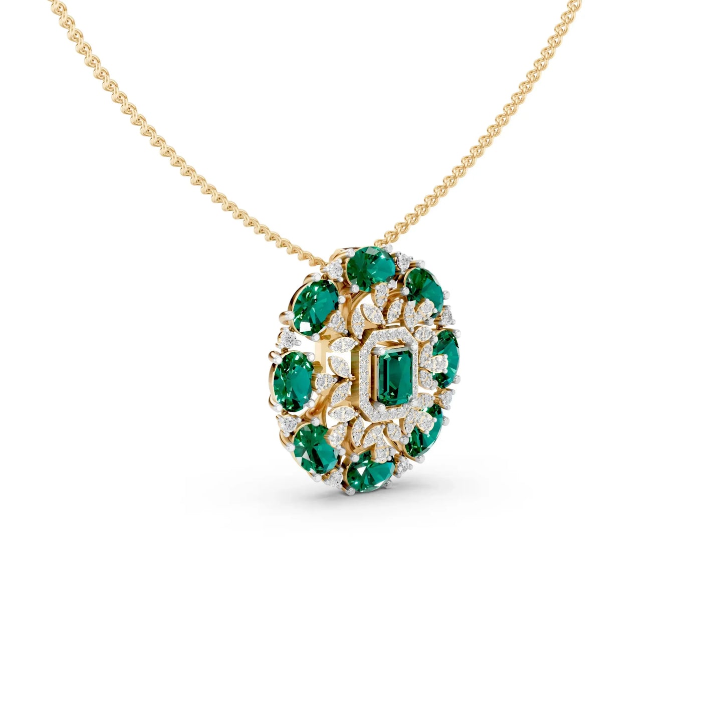 Emerald Floral Cocktail Pendant Yellow Gold