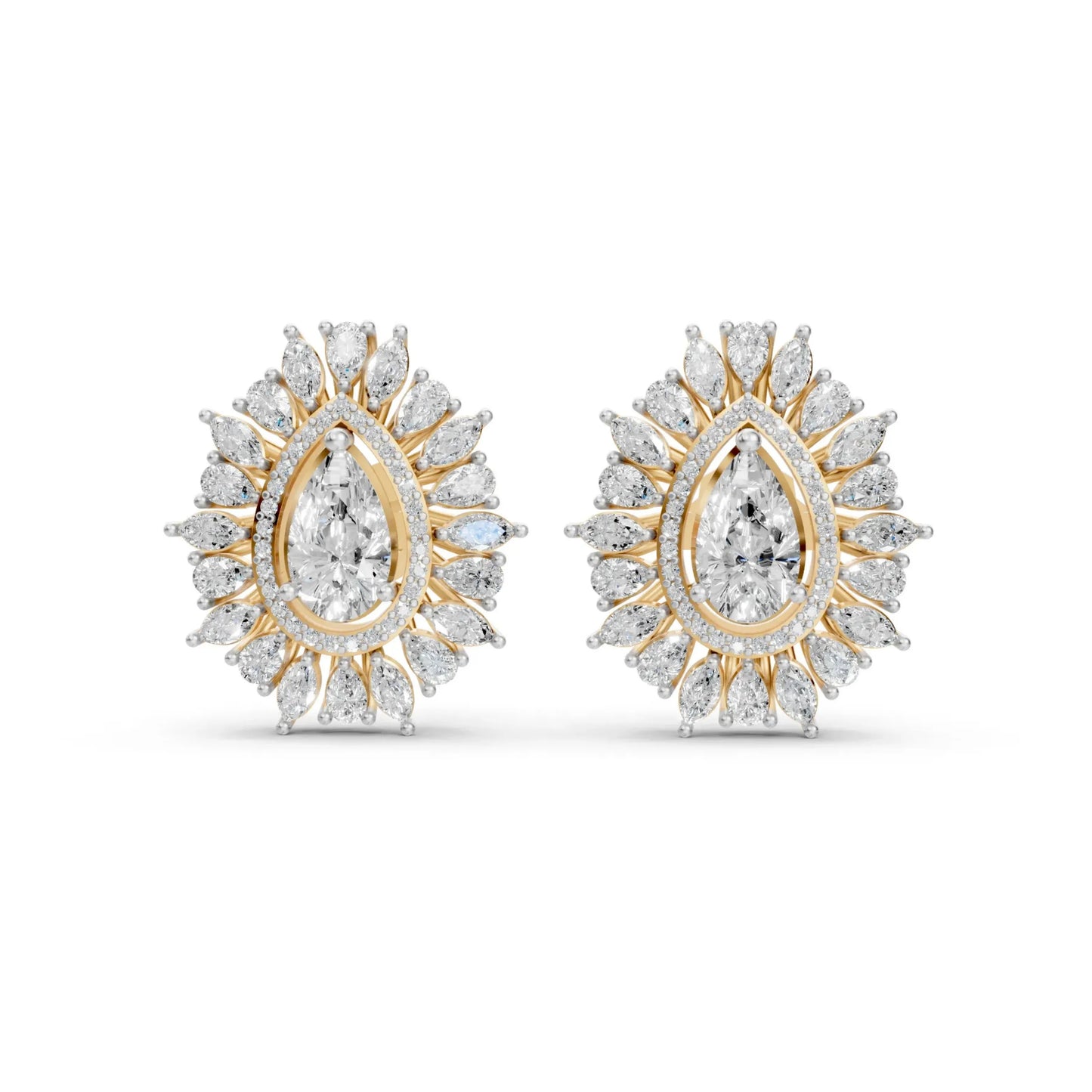 Regal Pear-Cut Diamond Cluster Earrings Yellow Gold