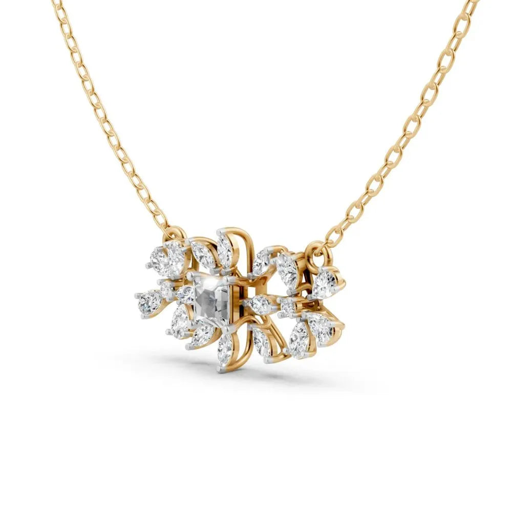 Floral Cluster Lab Diamond Necklace Yellow Gold