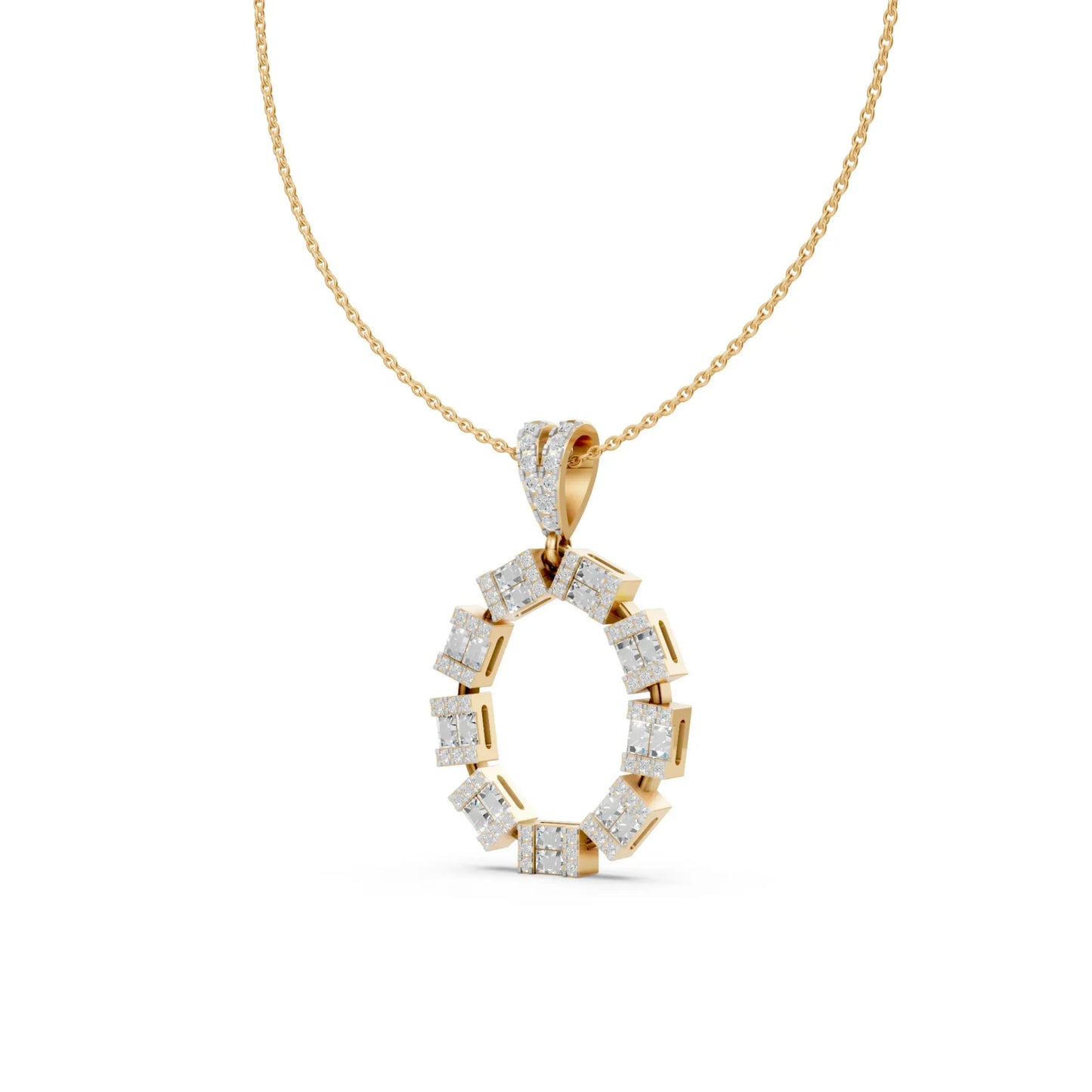 Princess Cut Circle Pendant Yellow Gold