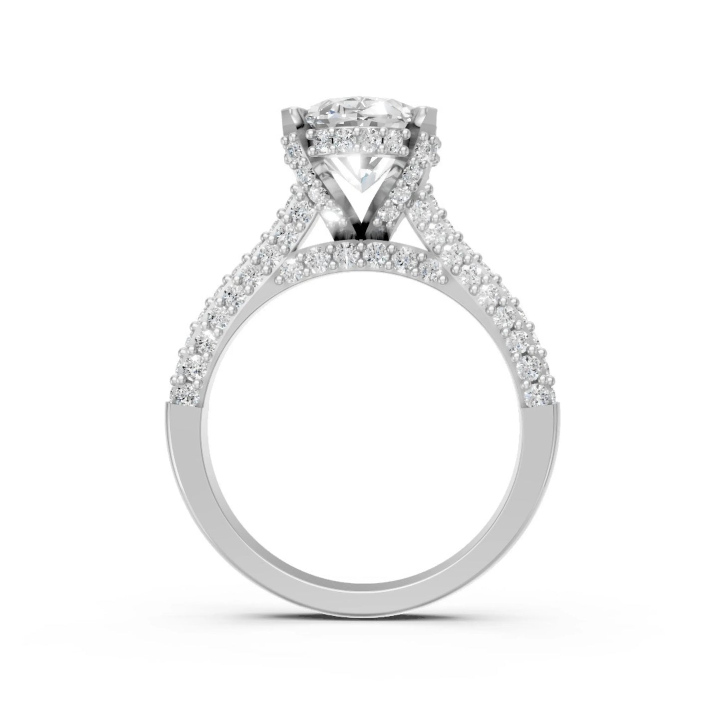 Elegant Oval Diamond Pavé Ring White Gold