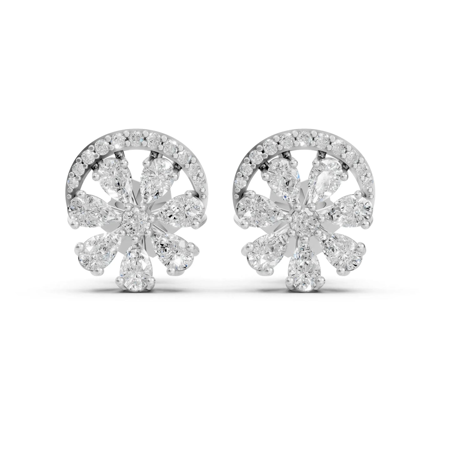 Floral Diamond Stud Earrings White Gold