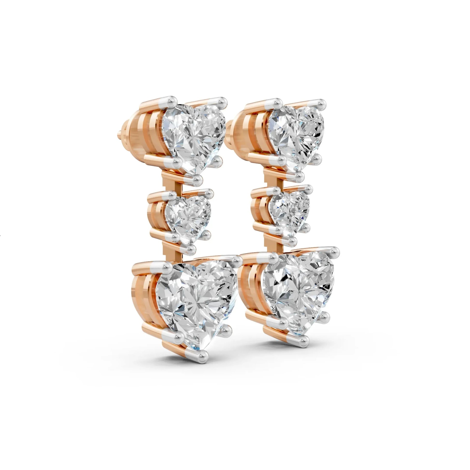 Triple Heart Drop Earrings Rose Gold