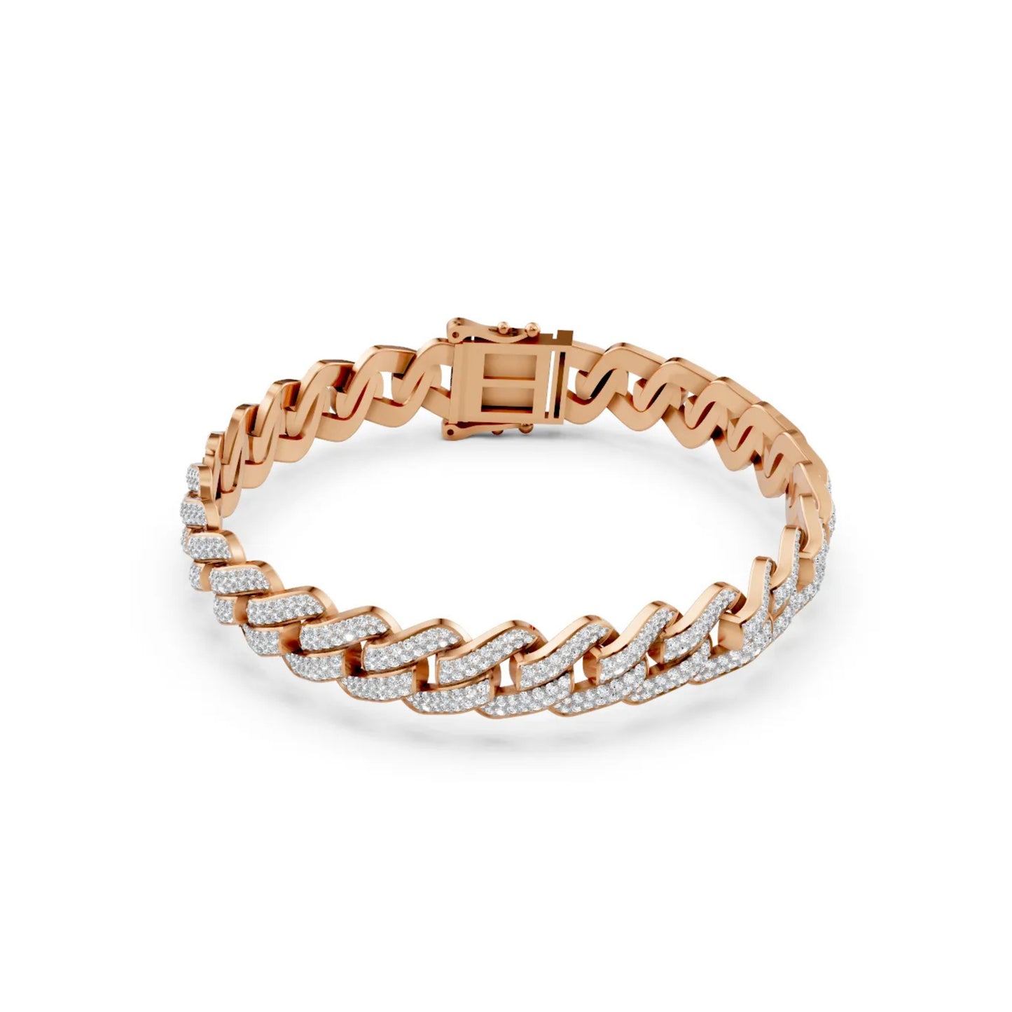 Cuban Link Lab-Grown Diamond Bracelet Rose Gold