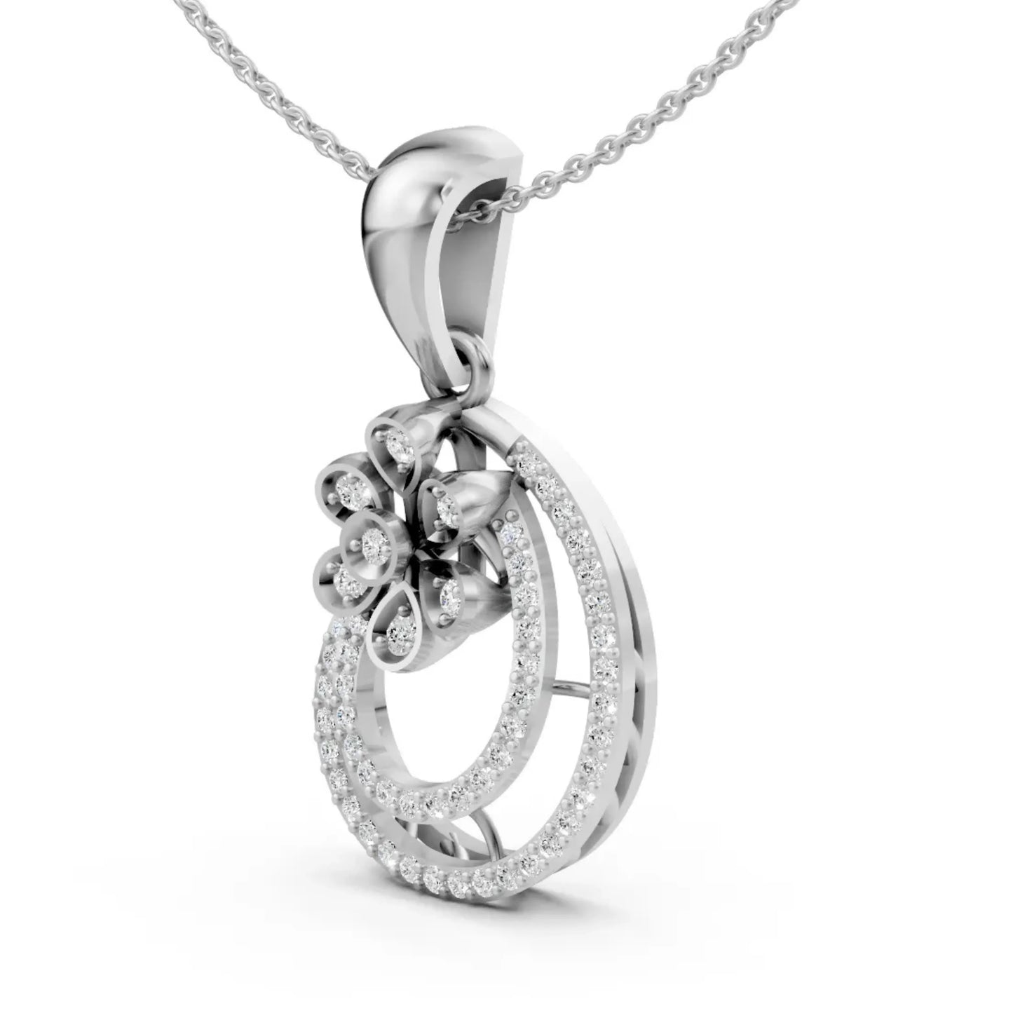 Twin Halo Floral Pendant White Gold