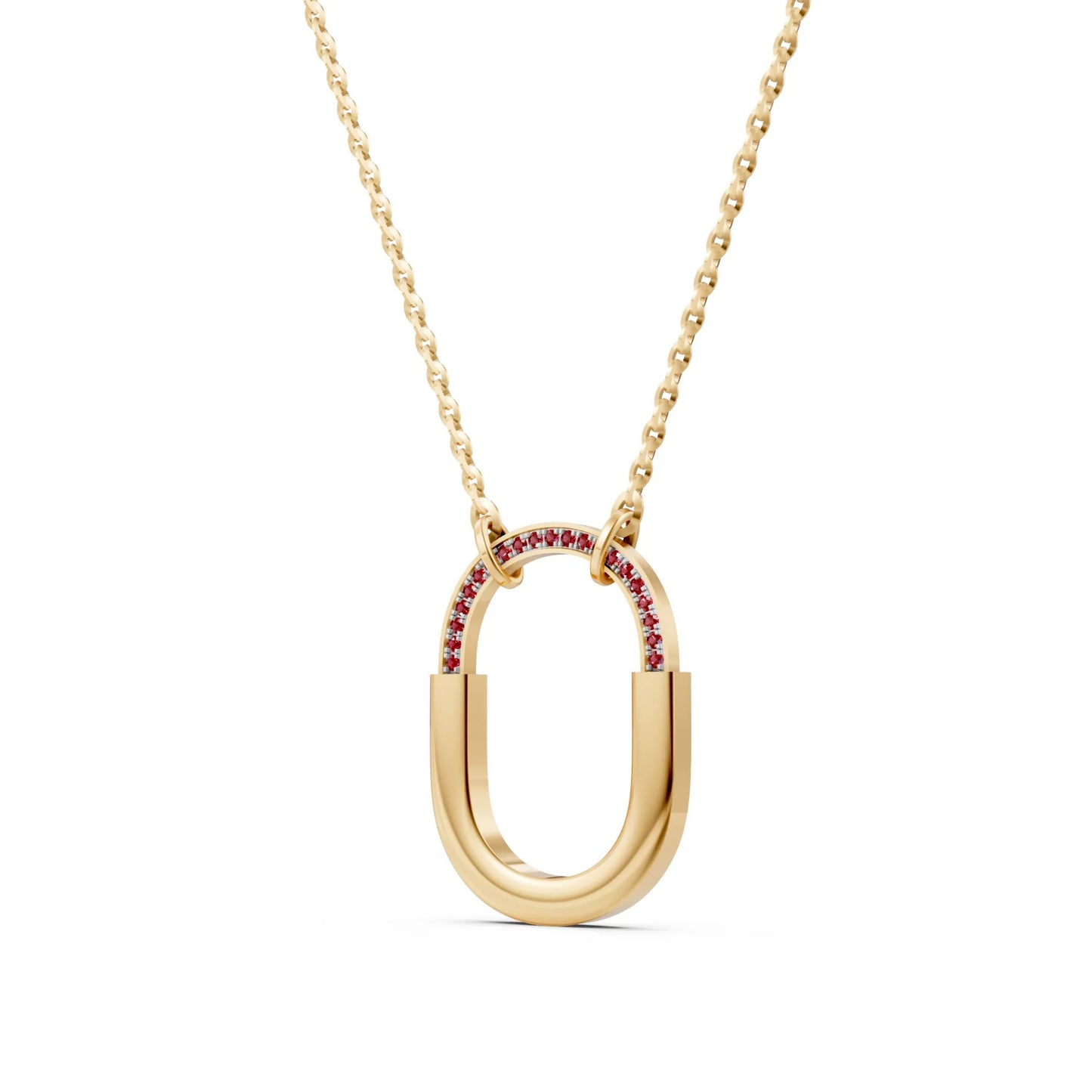 Ruby-Accented Geometric Link Necklace Yellow Gold