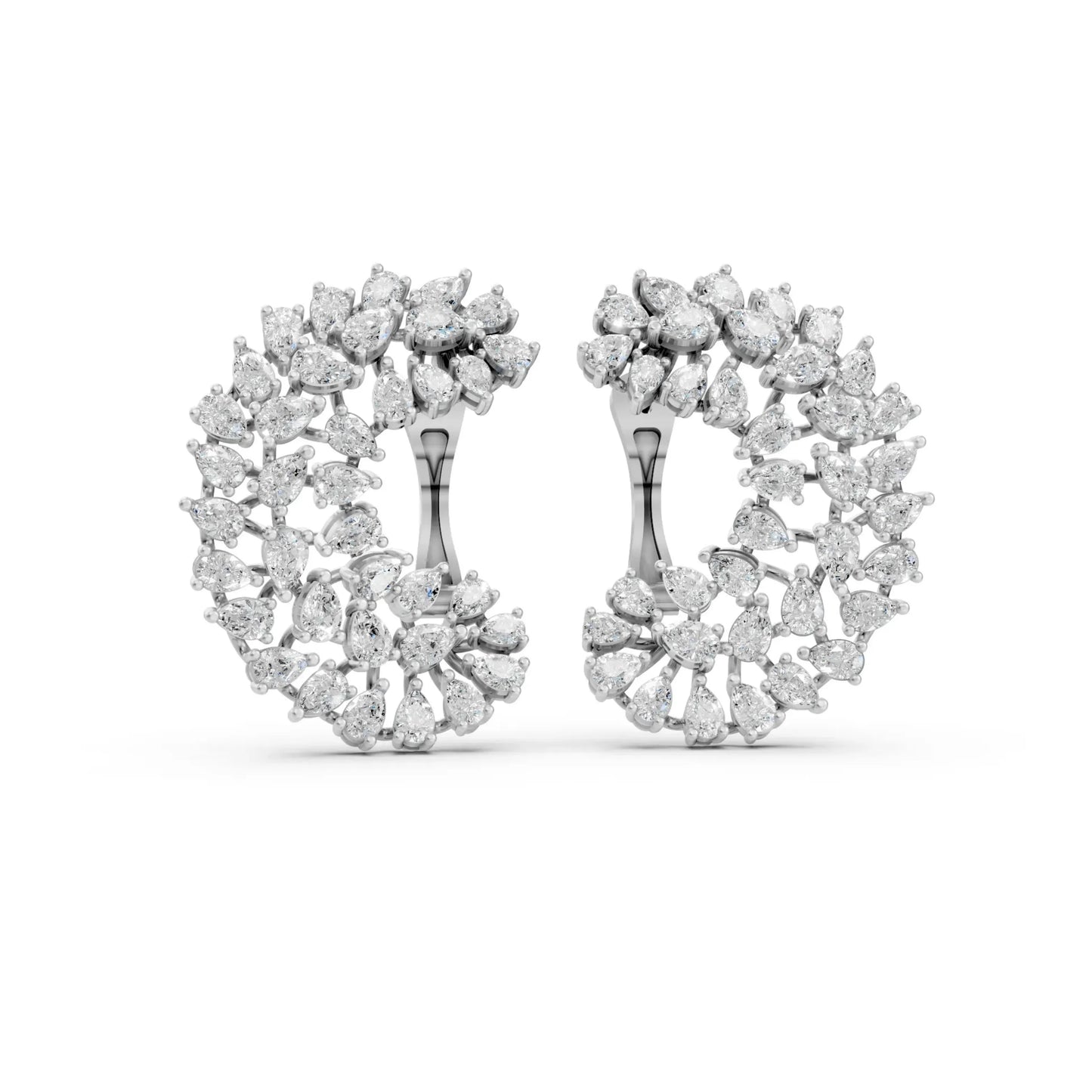 Double Row Diamond Hoop Earrings White Gold
