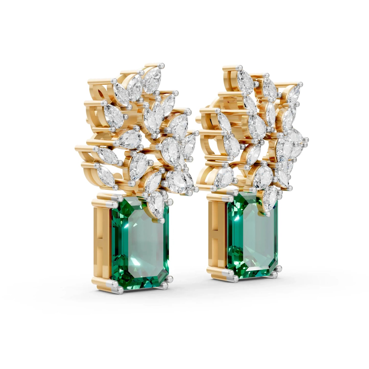 Statement Earrings with Emerald Center Yellow Gold