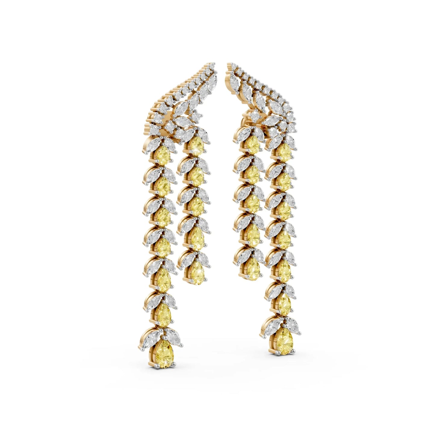 Long Drop Earrings with Yellow Pear Diamonds Yellow Gold