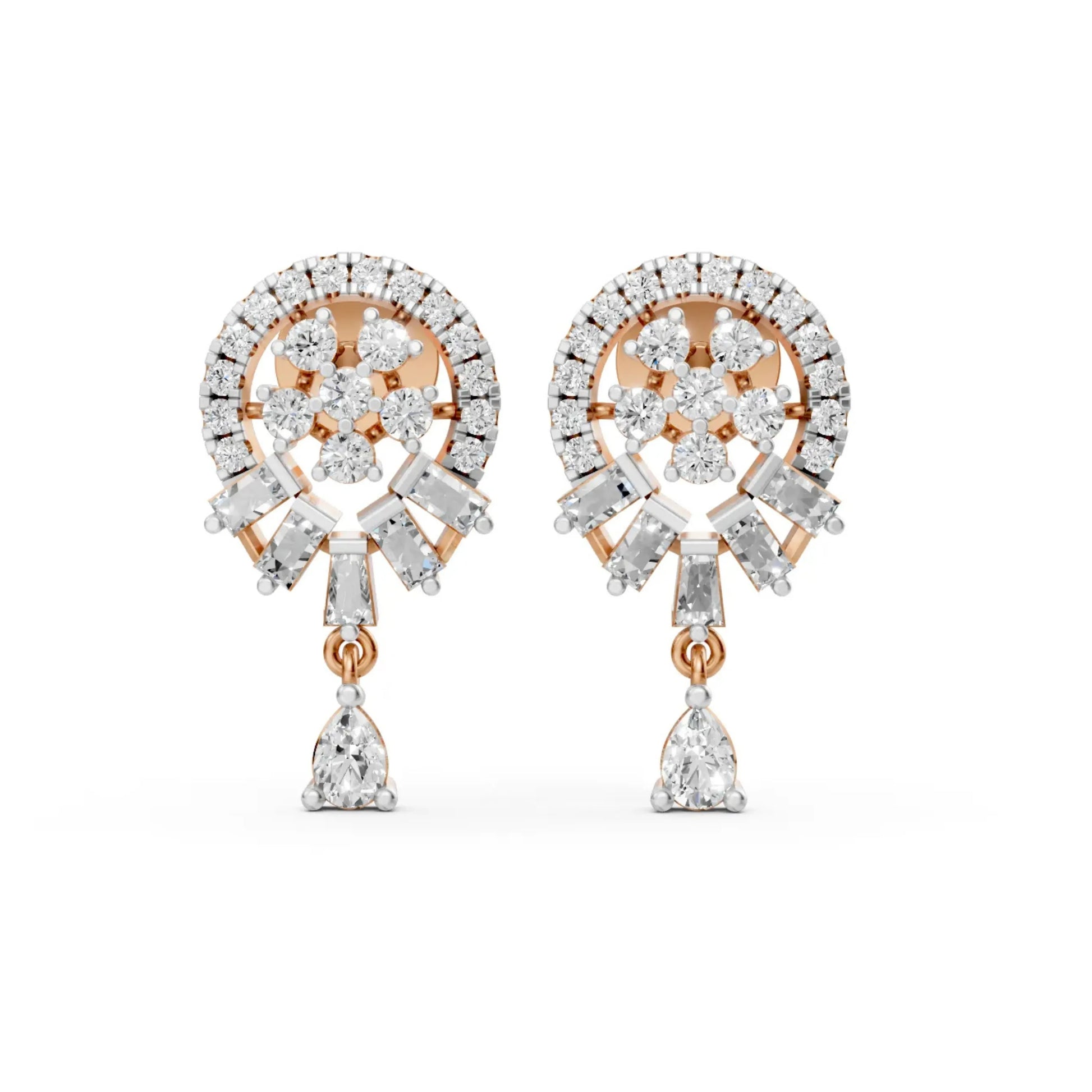 Multi-Cut Diamond Drop Earrings Rose Gold