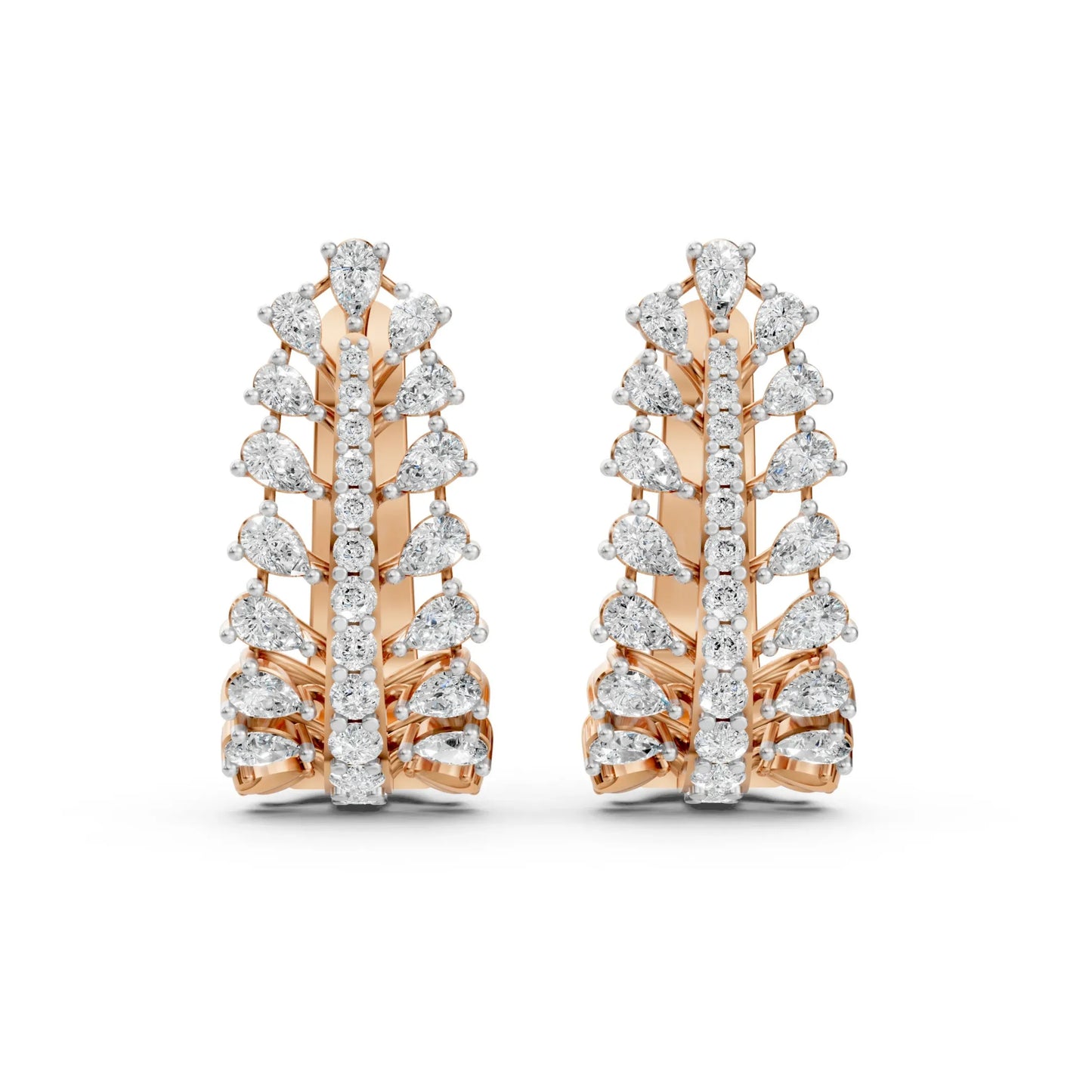 Pear Cut Diamond Leaf-Style Hoop Earrings Rose Gold