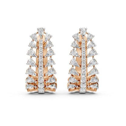 Pear Cut Diamond Leaf-Style Hoop Earrings Rose Gold