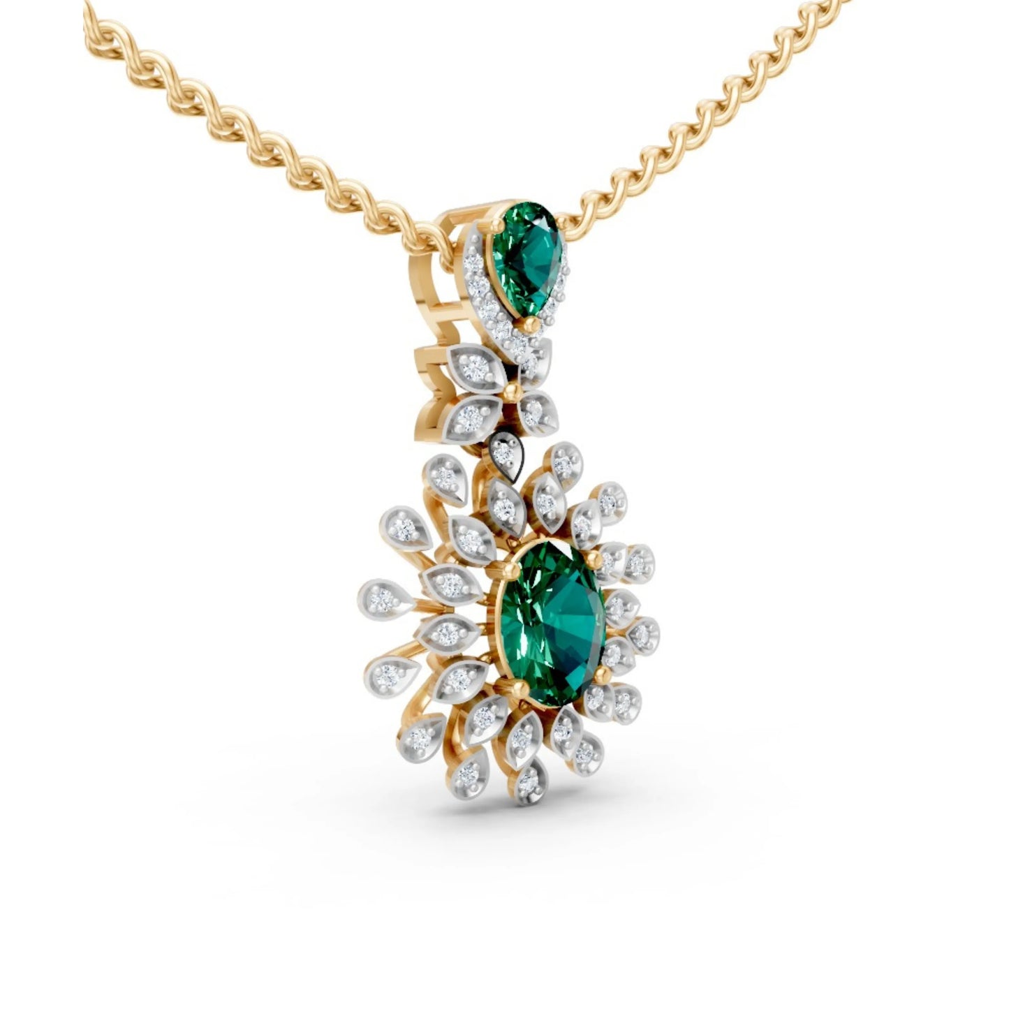 Green Gem Floral Diamond Pendant Yellow Gold
