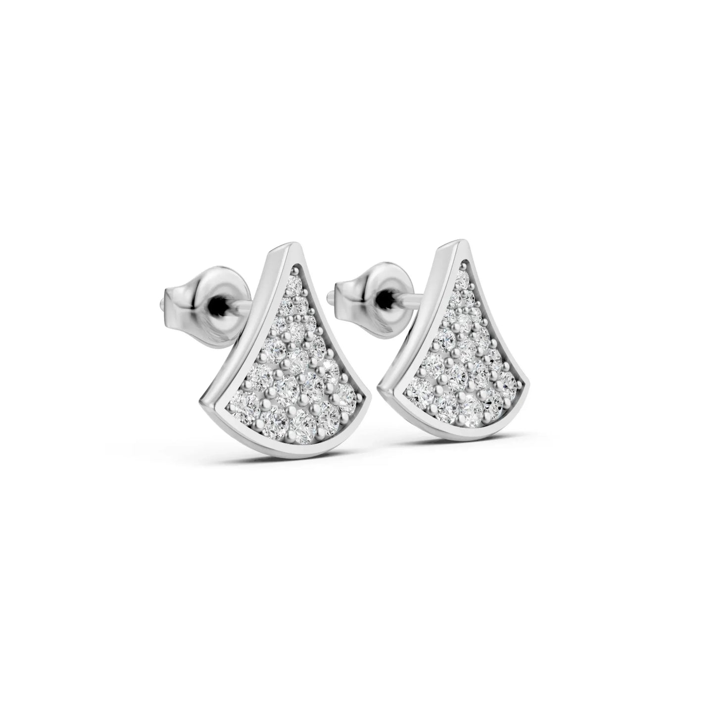 Fan-Shaped Diamond Studs White Gold