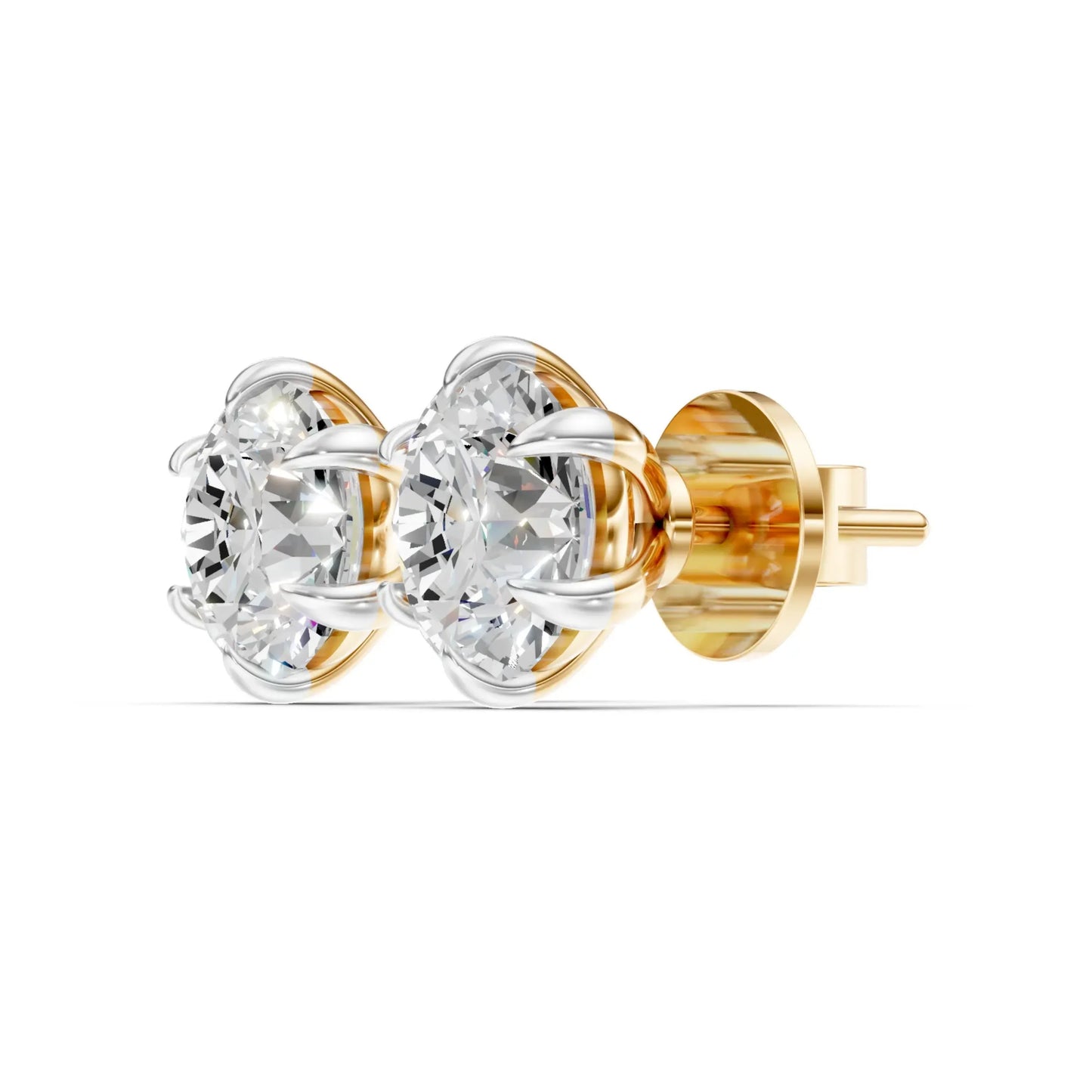 Round Diamond Stud Earrings Yellow Gold 