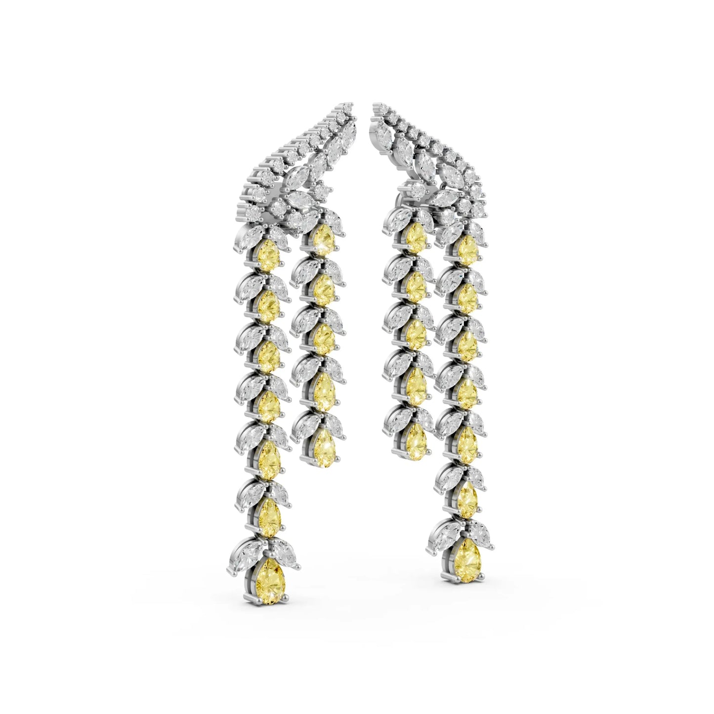 Long Drop Earrings with Yellow Pear Diamonds White Gold
