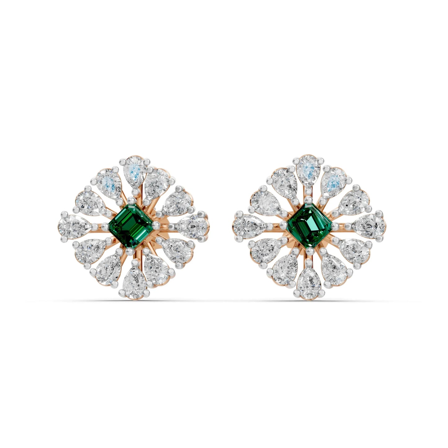 Emerald-Centered Stud Earrings Rose Gold