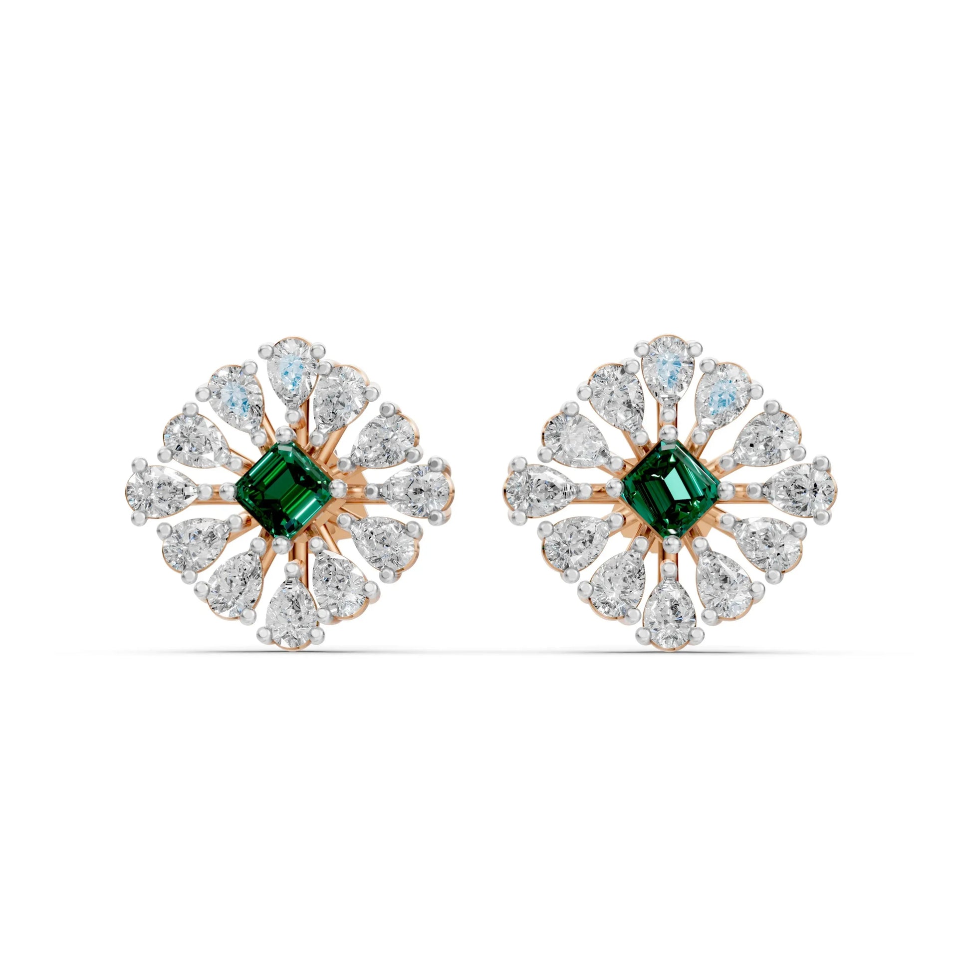 Emerald-Centered Stud Earrings Rose Gold