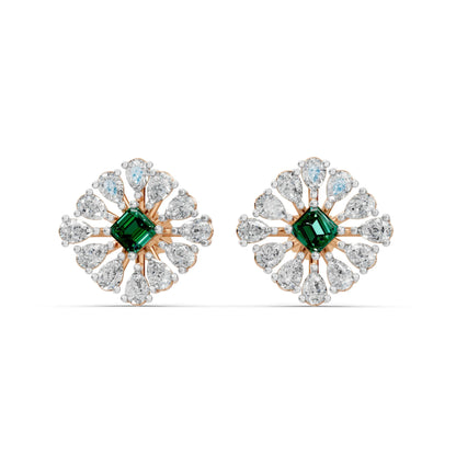 Emerald-Centered Stud Earrings Rose Gold